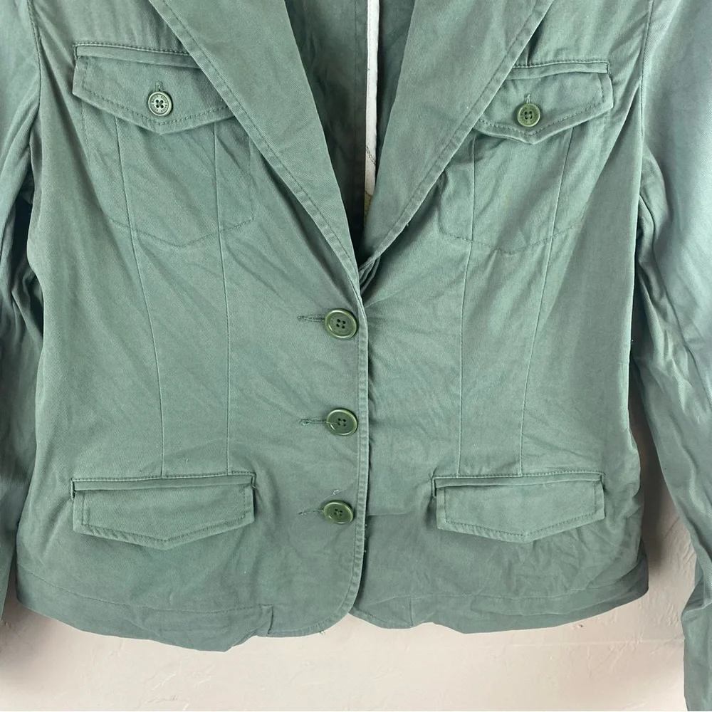 Eddie Bauer Green Blazer Jacket Cotton Button Close Size 12